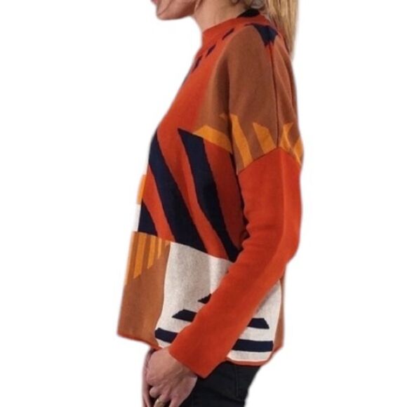 NWT SKFK Karle Organic Cotton Orange Blue Gold Print Knit Sweater Size 12 - Picture 3 of 12